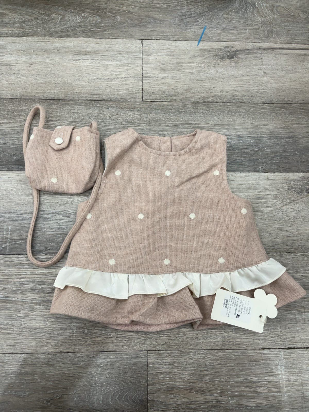 Set áo chấm bi kèm túi xinh phối bèo nhún