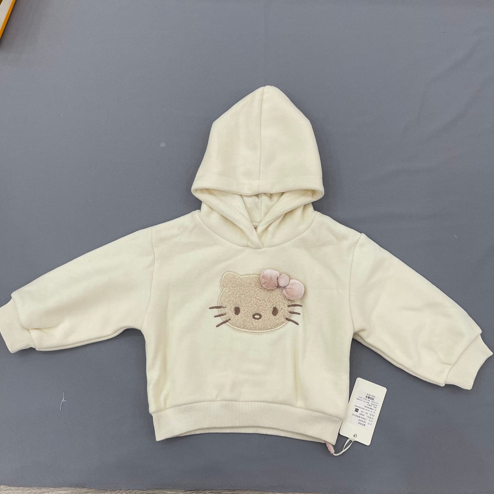 Áo hoodie nỉ thêu hình mèo đính nơ